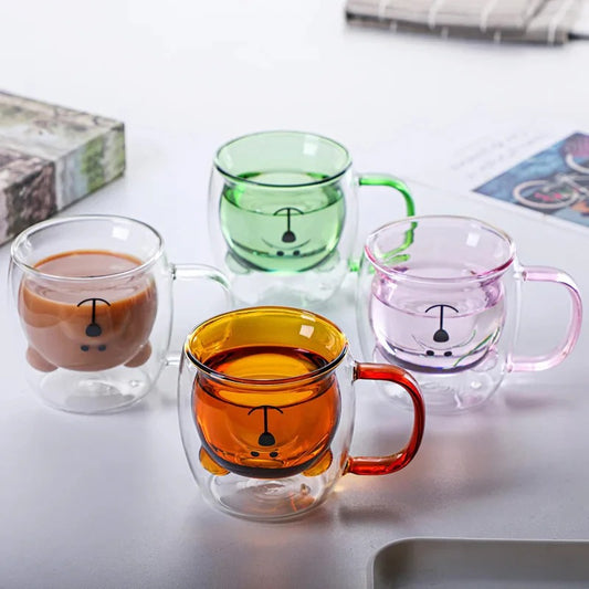 Creative Cute Bear Double Wall Glass Mug