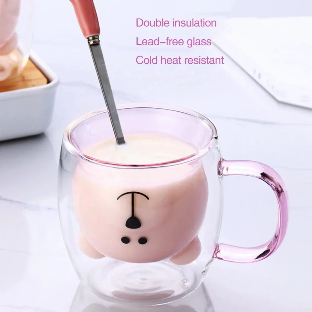 Creative Cute Bear Double Wall Glass Mug