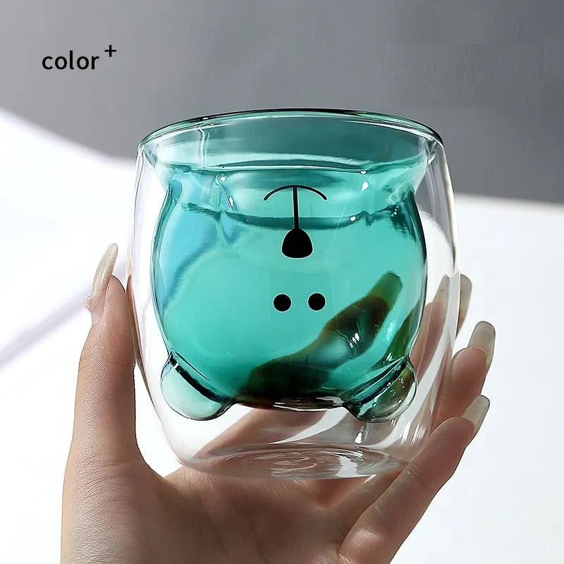 Creative Cute Bear Double Wall Glass Mug
