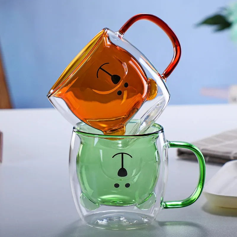 Creative Cute Bear Double Wall Glass Mug